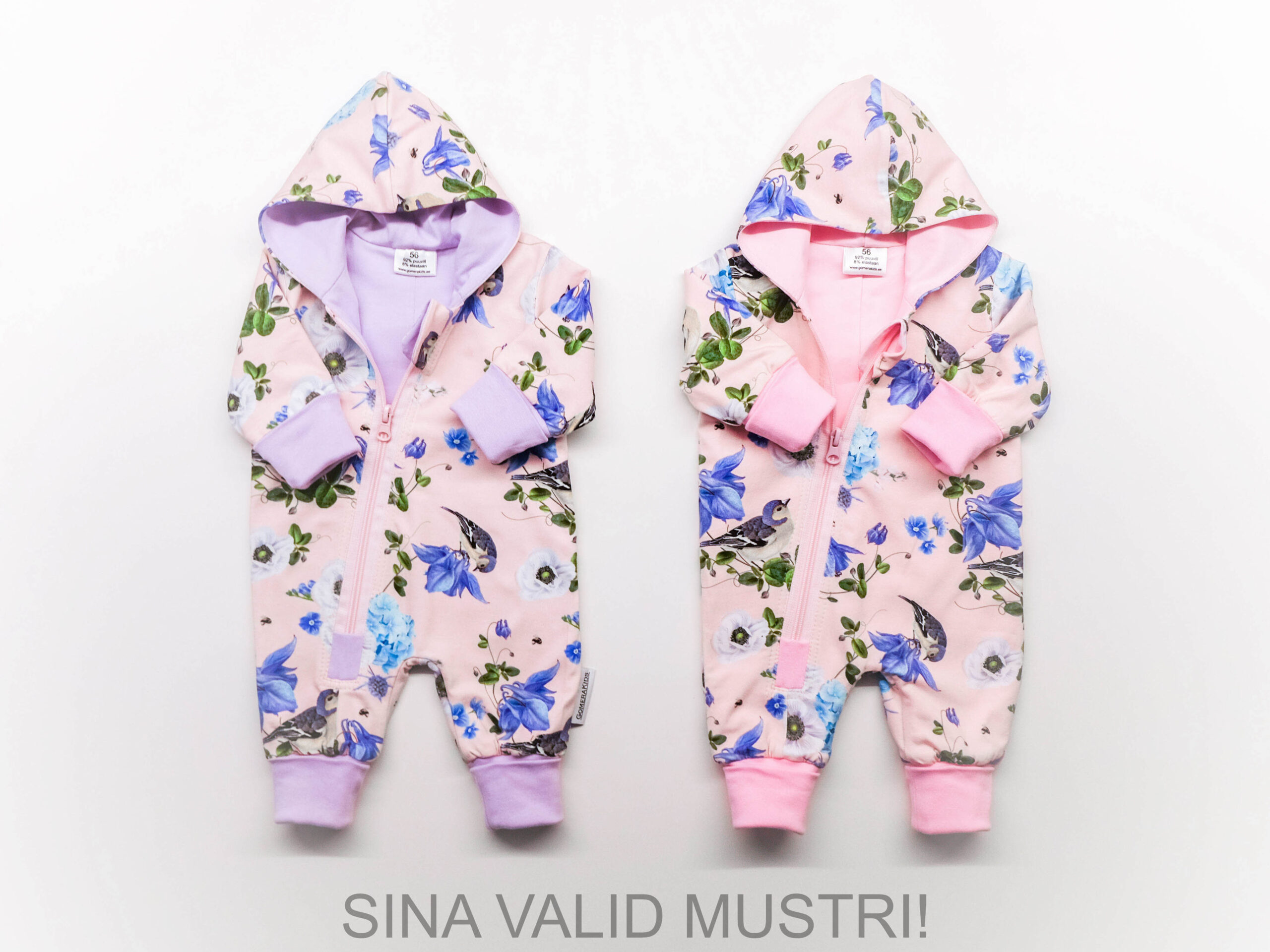 kaks GOMERA beebi autosõidukombet linnukestega