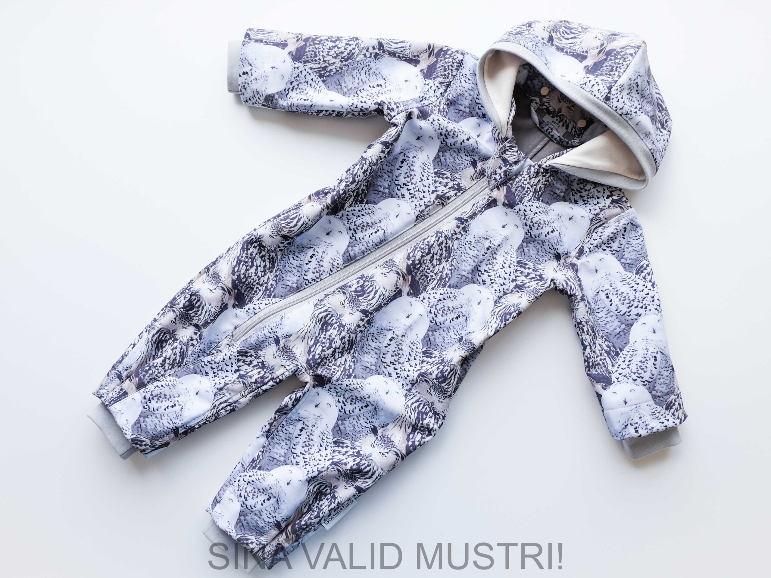 Premium Eesti käsitöö: GOMERA öökullidega laste softshell kombe eemaldatava kapuutsiga.