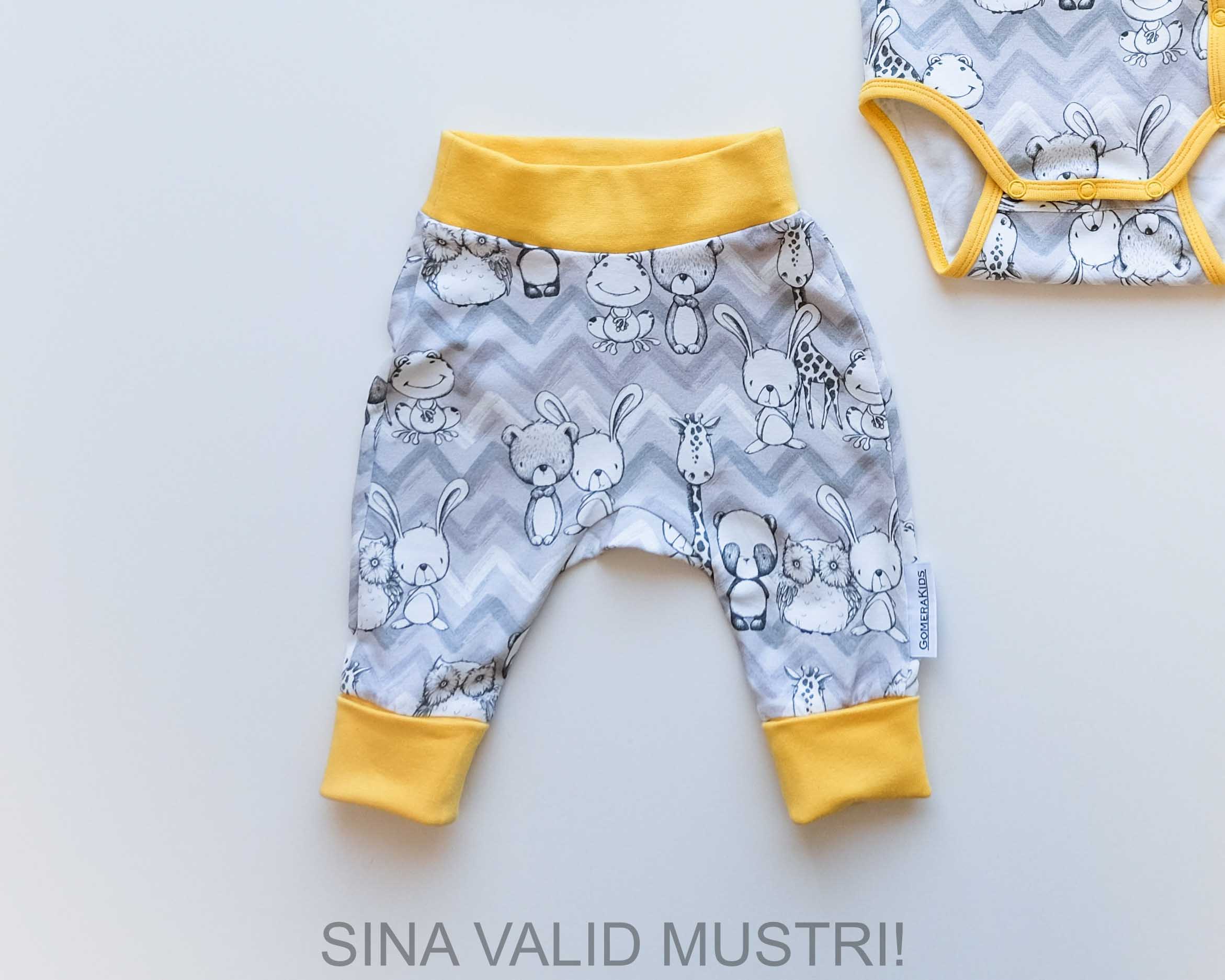 Pehme laia vöökohaga beebi püksid, mis ei suru kõhule. GOMERA Mini mähkmesõbralikud beebiriided ja katsikukingitused.